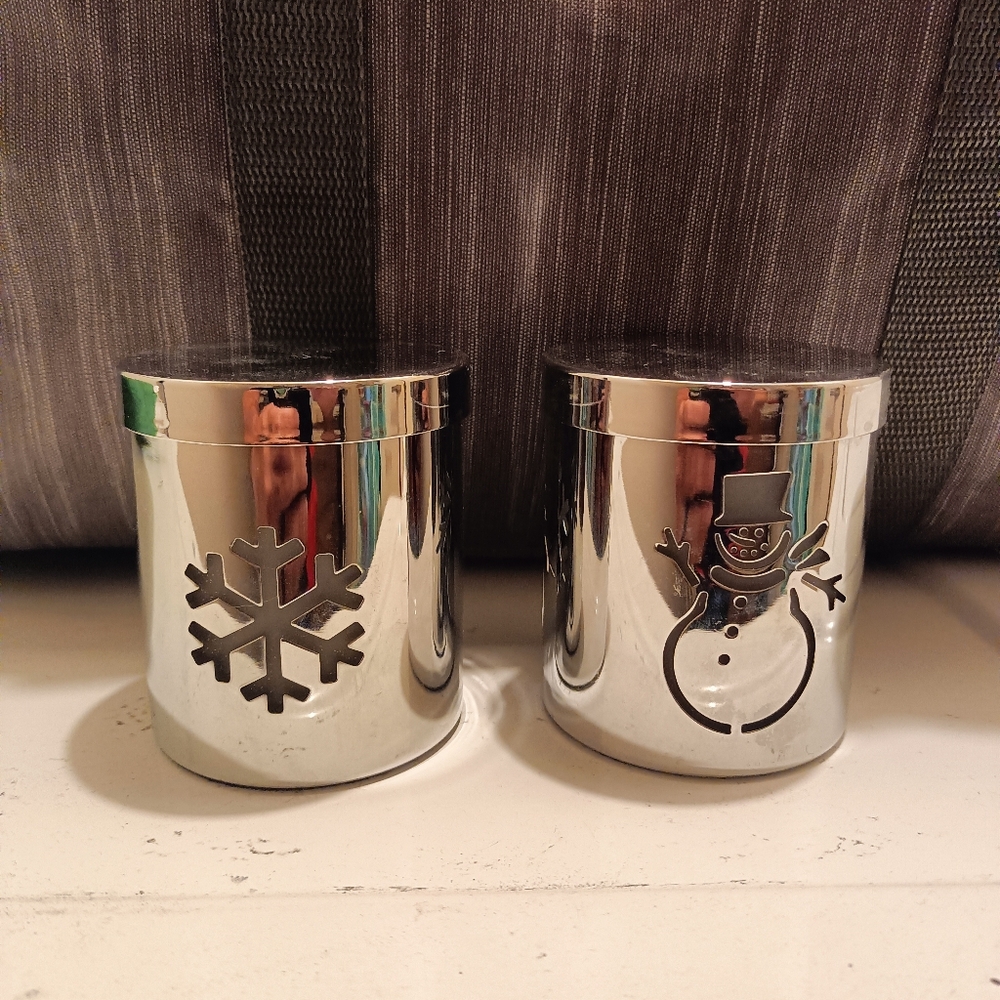 Stainless Steel & Glass Christmas Candle Holders Set of 2